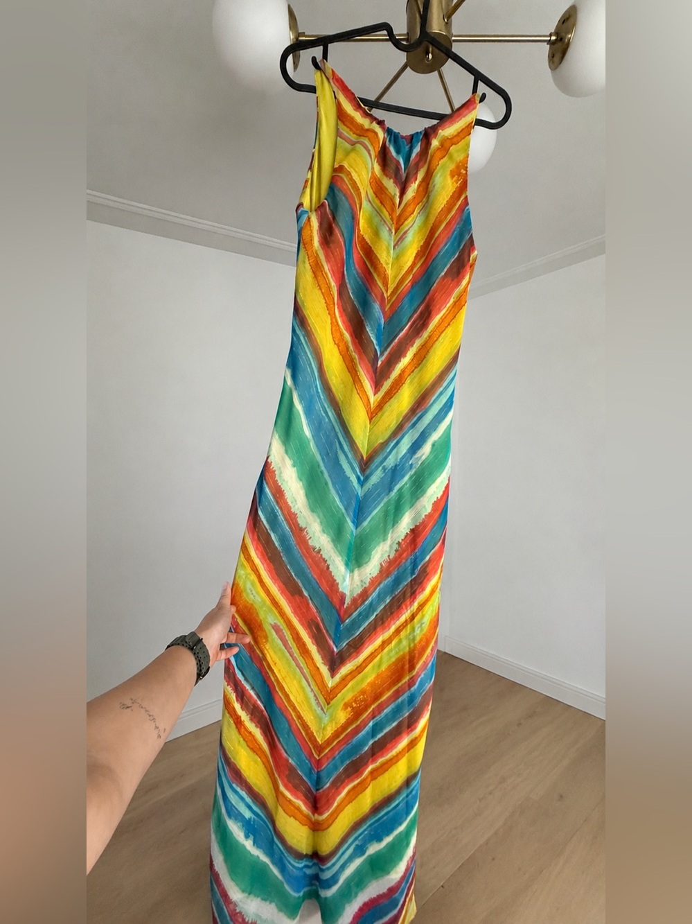 ZARA Trafaluc Multicolored Chevron Maxi Dress - Size Medium - Picture 3 of 3